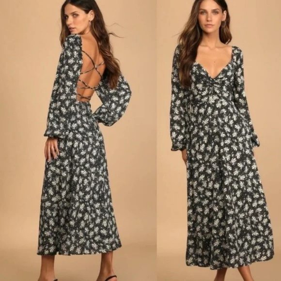 Lulu's Dresses & Skirts - Lulus Found Your Bliss Floral Lace Up Back Midi Dress